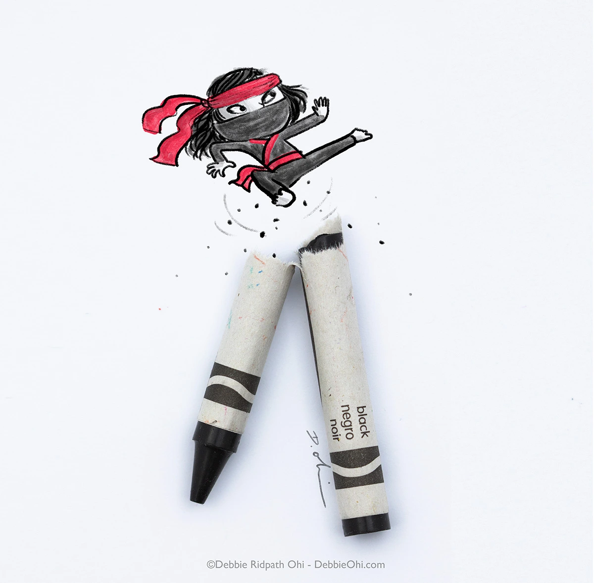 Broken art art with a black crayon and a ninja